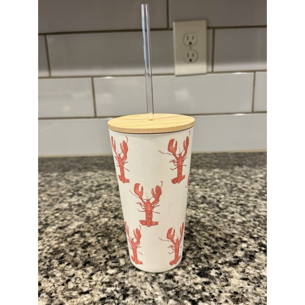 Sara Fitz Lobster Bamboo Tumbler 22oz Bamboo Lid and Straw